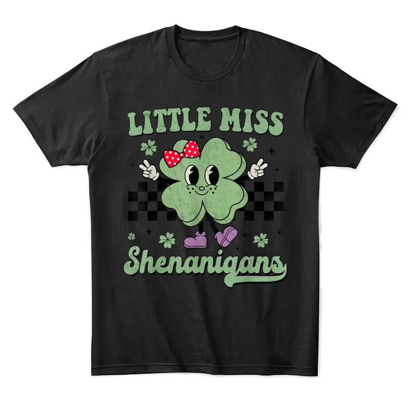 Retro Groovy Little Miss Shenanigans St Patricks Day Girls Unisex Staple T-Shirt