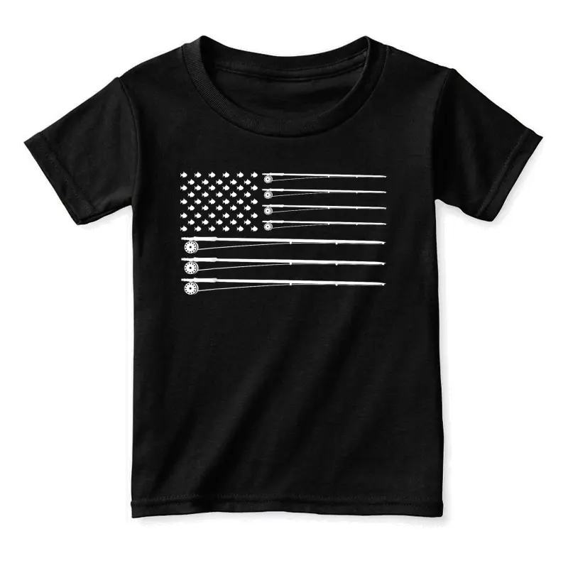 Fly Rod Fishing American Flag  T-Shirt Toddler Staple T-Shirt