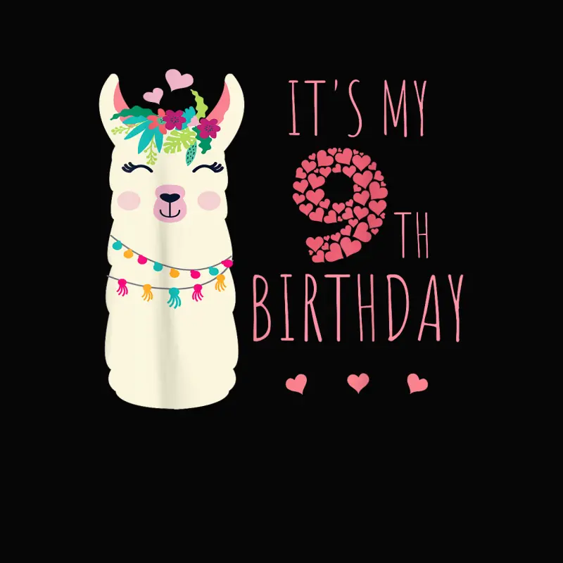 It's My 9Th Birthday Nine Year Old Girl Birthday Cute Llama Toddler Staple T-Shirt