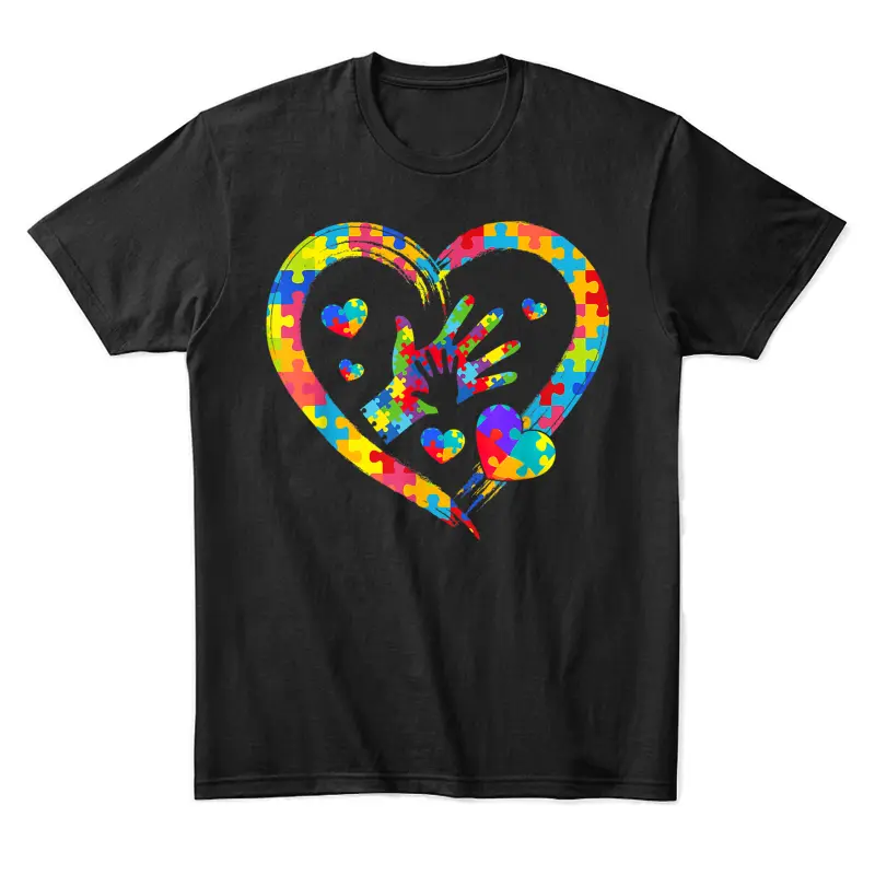 Valentines Day Love Heart Autism Awareness Puzzle Piece Unisex Staple T-Shirt