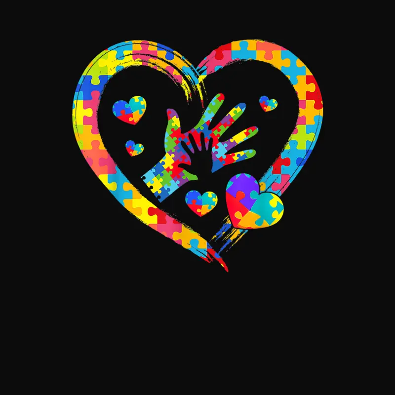 Valentines Day Love Heart Autism Awareness Puzzle Piece Unisex Staple T-Shirt