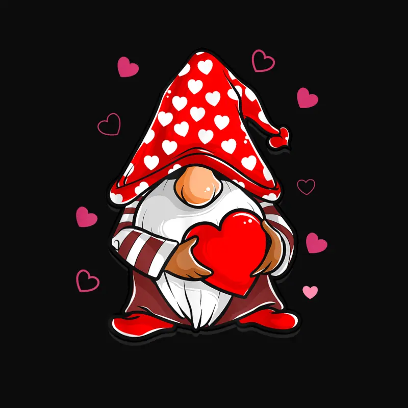 Valentine's Day Gnome Love Holding Red Heart Unisex Staple T-Shirt