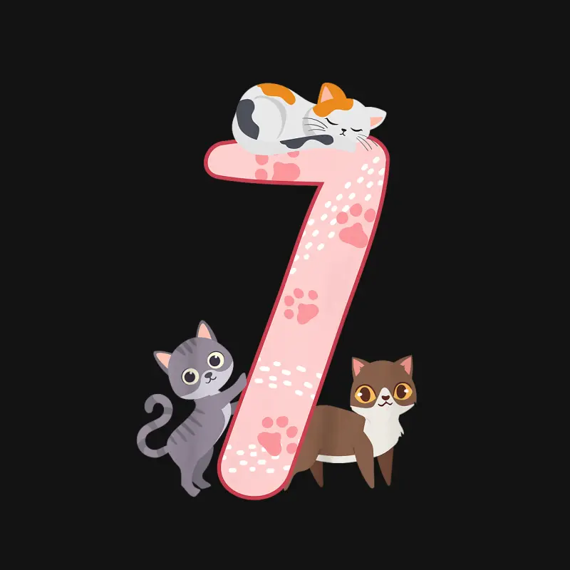 Kids 7Th Birthday Girl Cats Outfit 7 Years Old Unisex Long Sleeve T-Shirt
