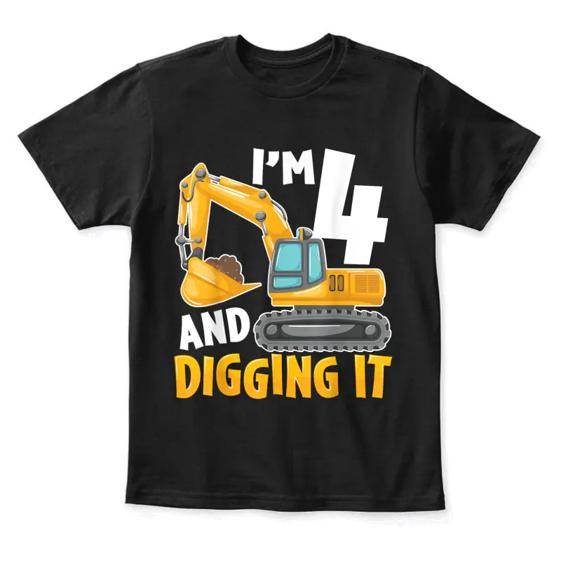 I'm Four 4 Year Old 4Th Birthday Boy Excavator Construction Youth Staple T-Shirt