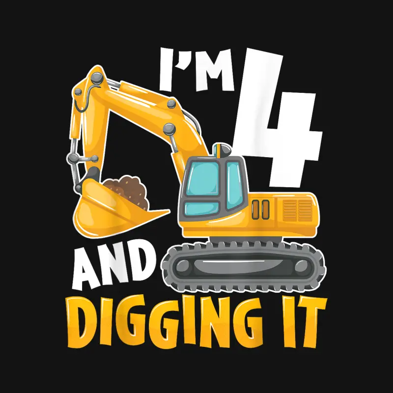 I'm Four 4 Year Old 4Th Birthday Boy Excavator Construction Youth Staple T-Shirt