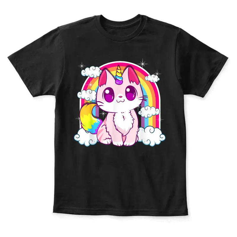Cute Unicorn Cat Adorable Smiling Rainbow Kitty Youth Staple T-Shirt