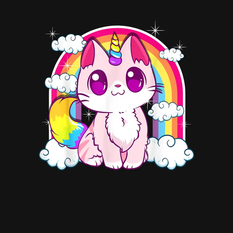Cute Unicorn Cat Adorable Smiling Rainbow Kitty Youth Staple T-Shirt