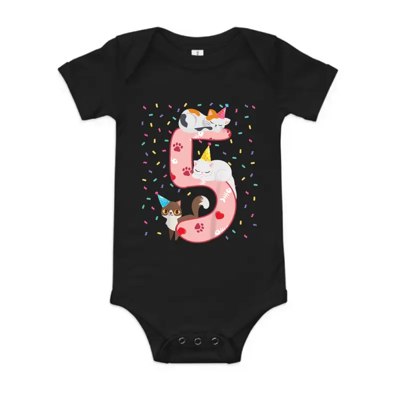 Kids 5Th Birthday Girl Cute Cat Outfit 5 Years Old Bday Party Baby Onesie