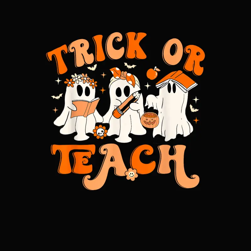 Teacher Halloween Trick Or Teach Retro Groovy Floral Ghost Toddler Staple T-Shirt