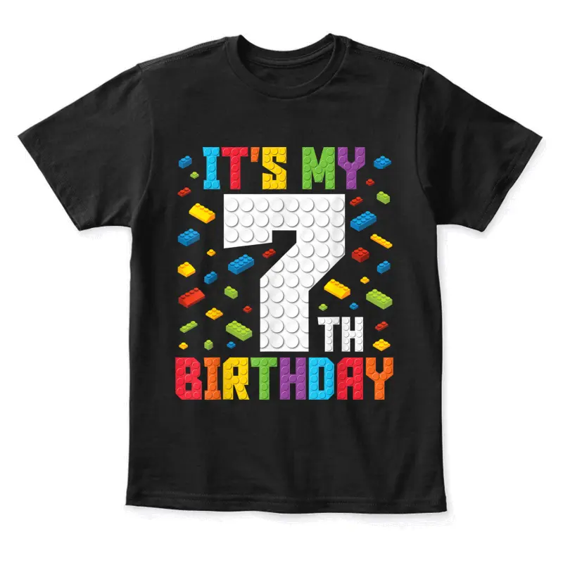 It's My 7Th Birthday Boys Master Builder Kids Block Building Youth Staple T-Shirt