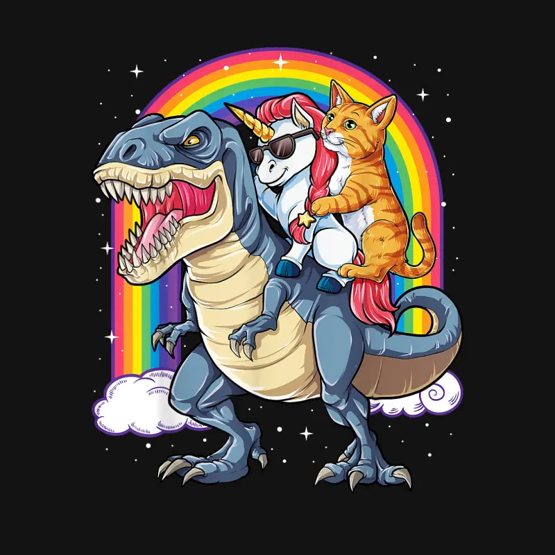Cat Unicorn Riding Dinosaur T Rex Kitten Lover Space Galaxy Unisex Long Sleeve T-Shirt