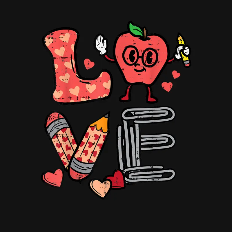 Love Valentines Day Apple Retro School Pre-K Teacher Women Unisex Long Sleeve T-Shirt