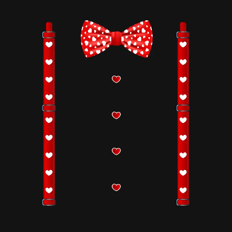 Red Hearts Bow Tie Suspenders Valentines Day Costume Unisex Long Sleeve T-Shirt