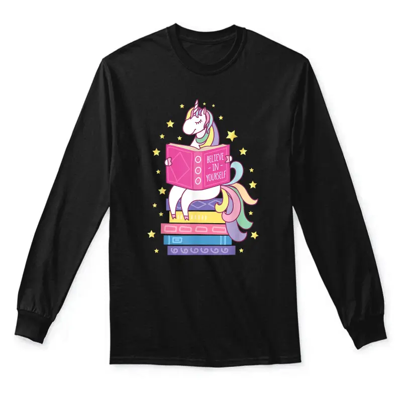 Reading Library Unicorn Read Books Lover Reader Gift Unisex Long Sleeve T-Shirt