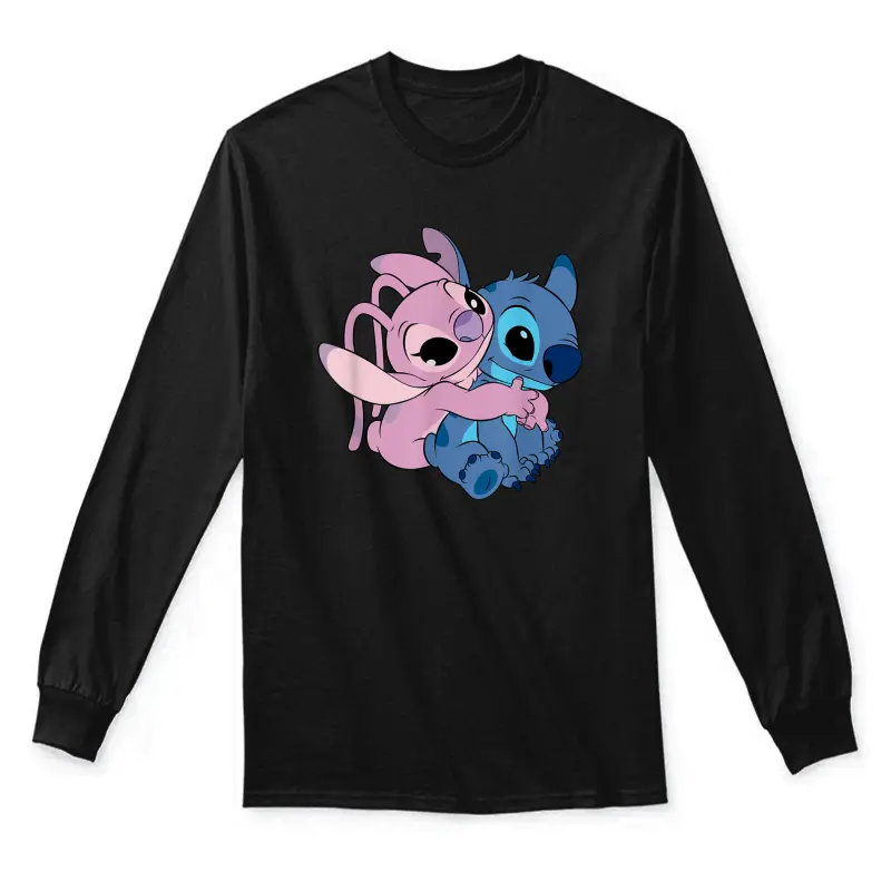 Disney Lilo & Stitch Cute Angel & Stitch Hugging Chest Logo Unisex Long Sleeve T-Shirt