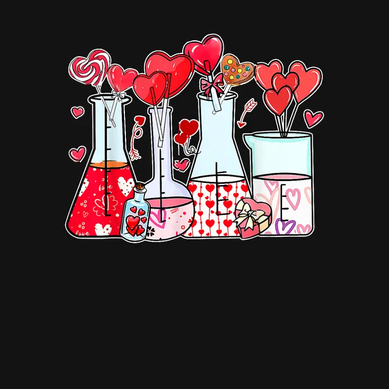 Beaker Test Tube Heart Laboratory Valentines Science Teacher Unisex Long Sleeve T-Shirt