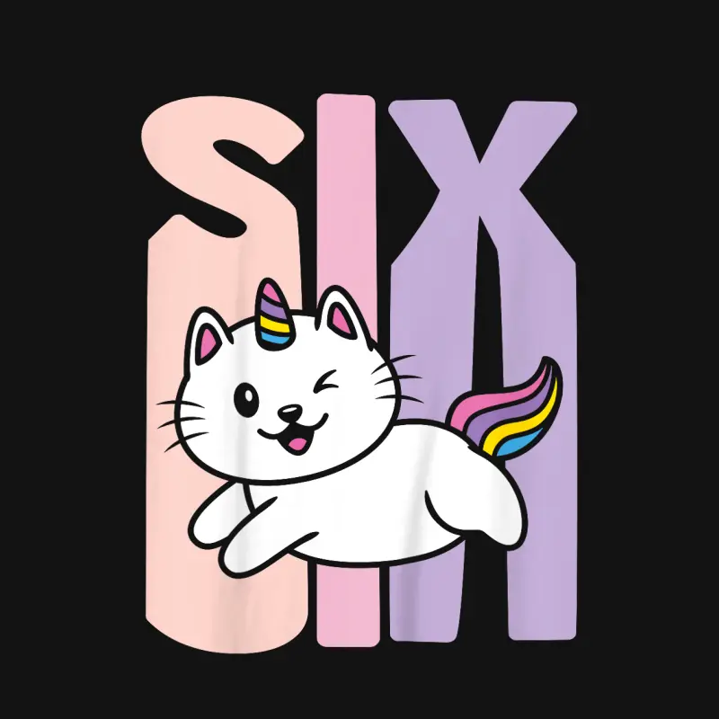 Kids 6 Year Old Cute Caticorn Cat Unicorn Birthday Girl B-Day Unisex Long Sleeve T-Shirt