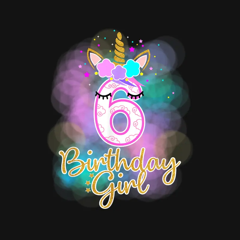 6Th Unicorn Birthday Girl T-Shirt Six Years Old Party Gift Unisex Long Sleeve T-Shirt