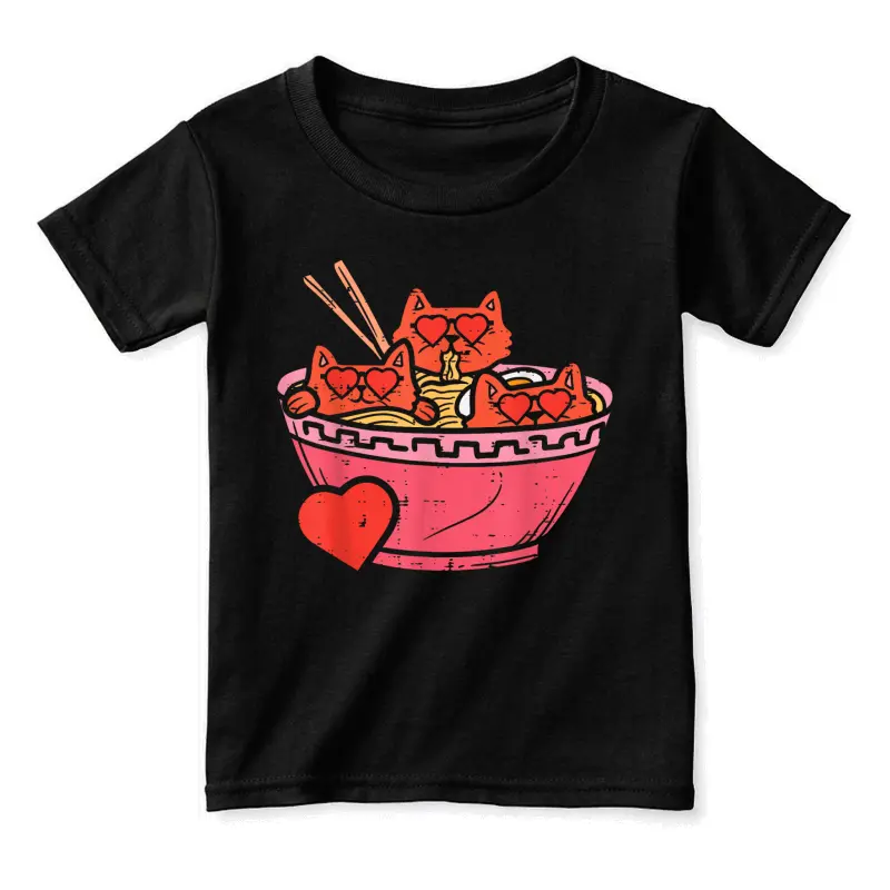 Heart Cats Ramen Noodles Anime Cute Valentines Day Kitten Toddler Staple T-Shirt