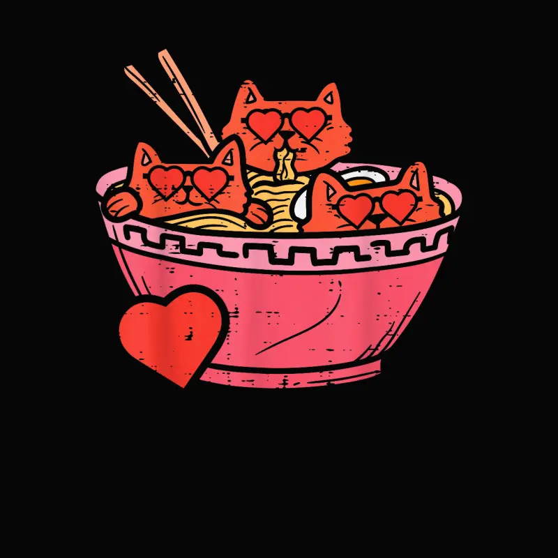 Heart Cats Ramen Noodles Anime Cute Valentines Day Kitten Toddler Staple T-Shirt