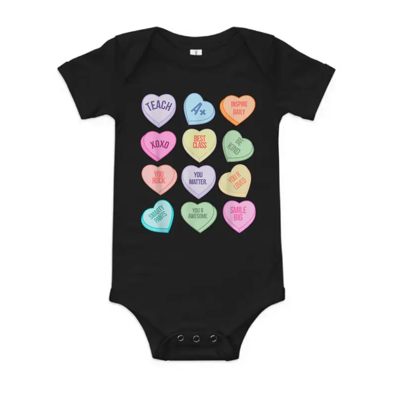 Funny Teacher Valentines Day Teach Heart Candy Baby Onesie
