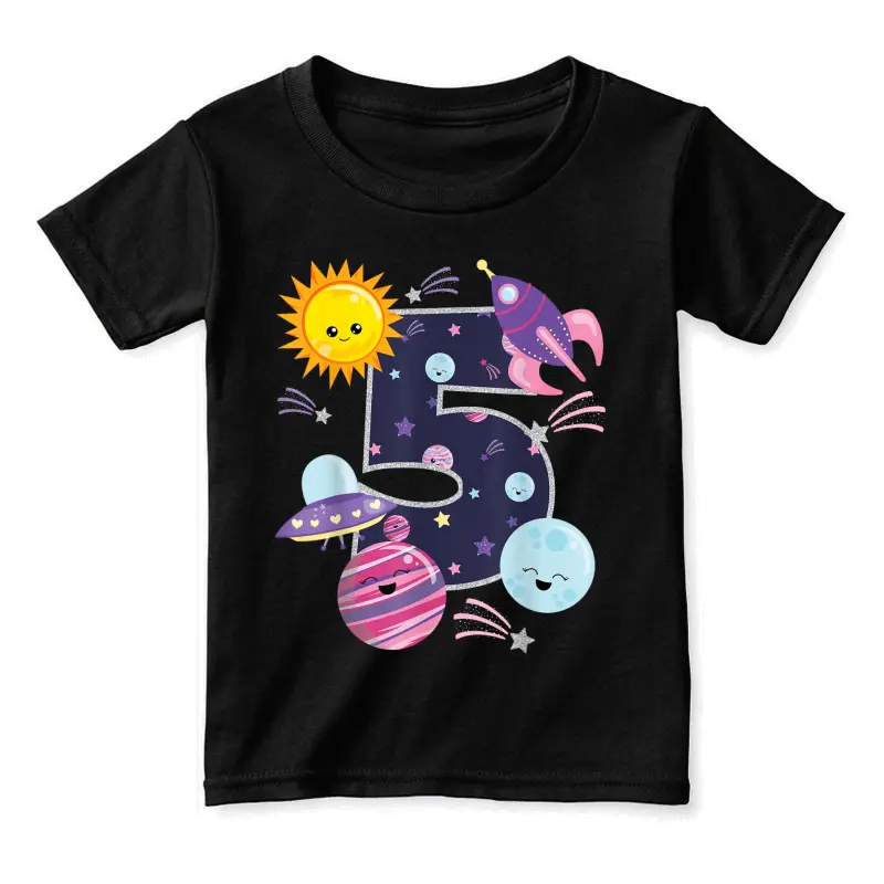 Outer Space 5 Year Old 5Th Birthday Girl Party Space Theme Toddler Staple T-Shirt