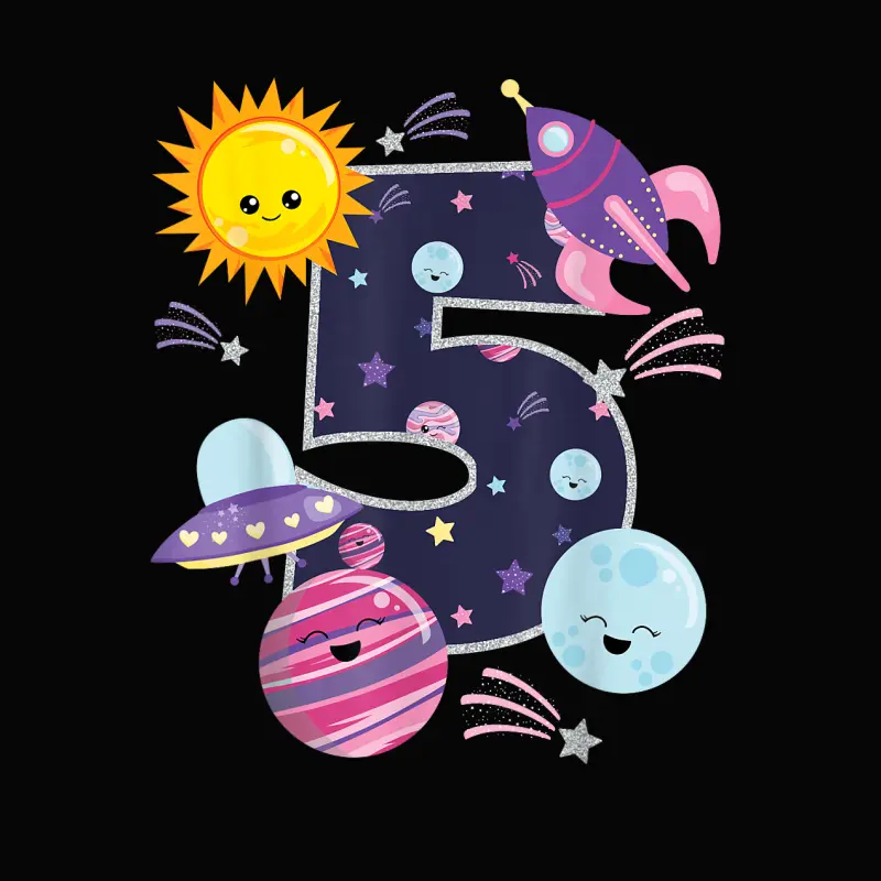 Outer Space 5 Year Old 5Th Birthday Girl Party Space Theme Toddler Staple T-Shirt