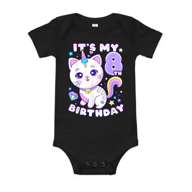 Birthday Girl 8 Years Old, Cat, Unicorn, 8Th Birthday Baby Onesie