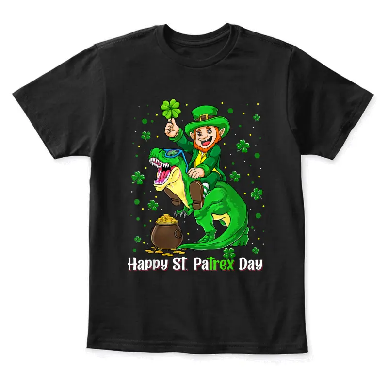 St Patricks Day Shirt Leprechaun Riding Dino T Rex Boys Youth Staple T-Shirt
