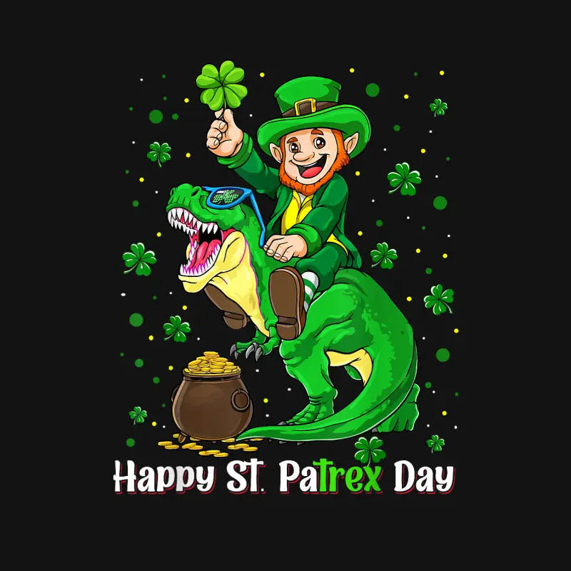 St Patricks Day Shirt Leprechaun Riding Dino T Rex Boys Youth Staple T-Shirt