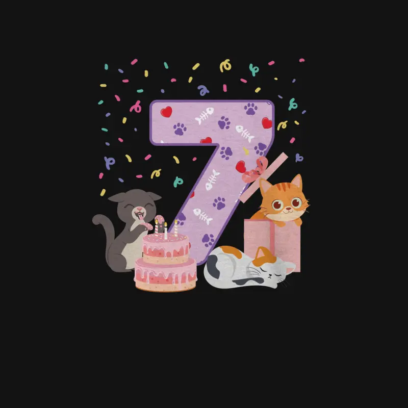 7Th Birthday Girl Cute Cat Outfit 7 Years Old Bday Party Youth Staple T-Shirt