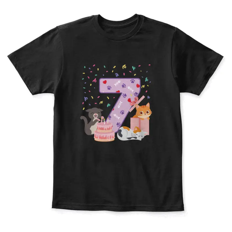 7Th Birthday Girl Cute Cat Outfit 7 Years Old Bday Party Youth Staple T-Shirt