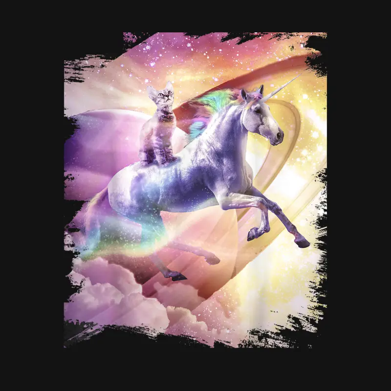 Rainbow Galaxy Cat Riding Unicorn In Space Unisex Long Sleeve T-Shirt
