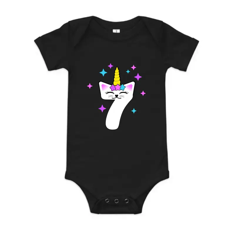 Kids 7 Year Old Cat Unicorn Caticorn 7Th Birthday Party Girls Baby Onesie