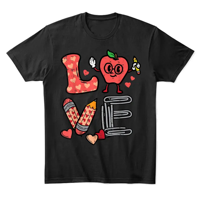 Love Valentines Day Apple Retro School Pre-K Teacher Women Unisex Staple T-Shirt
