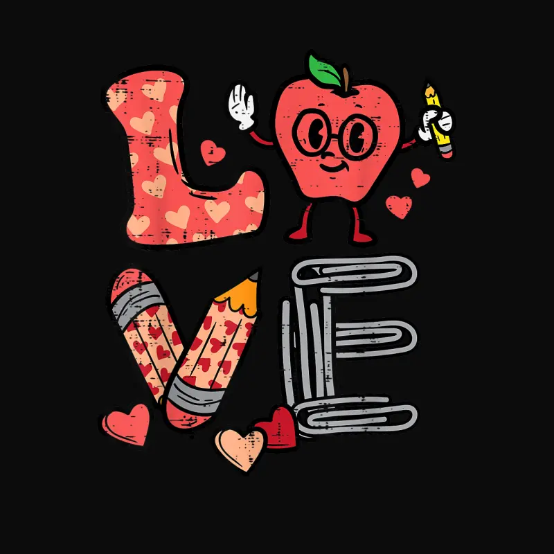 Love Valentines Day Apple Retro School Pre-K Teacher Women Unisex Staple T-Shirt