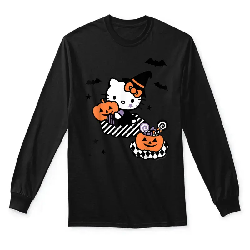Hello Kitty Trick Or Treat Halloween Tee Shirt Unisex Long Sleeve T-Shirt