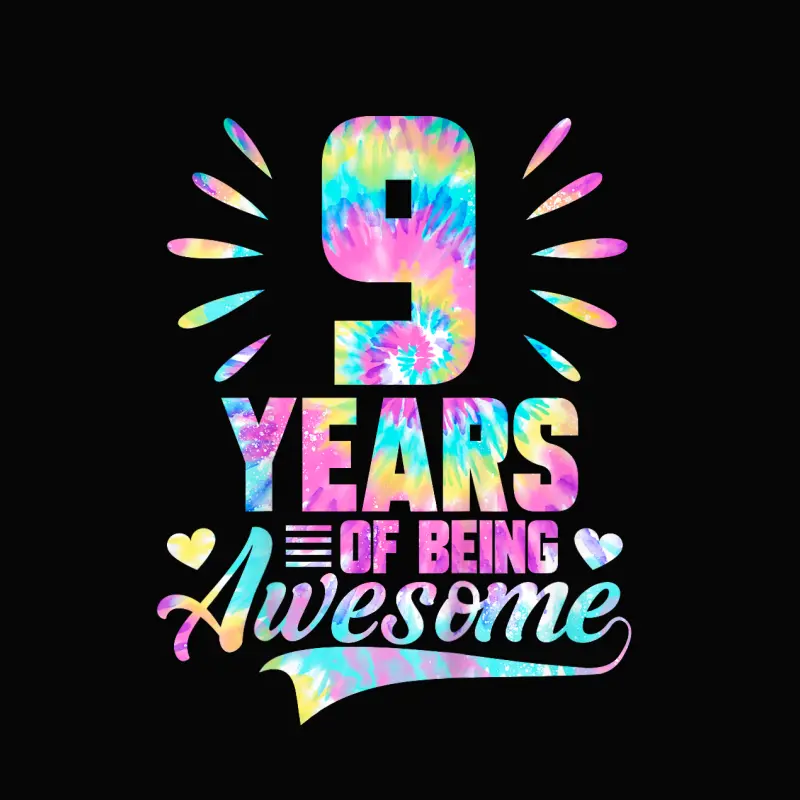 Kids 9Th Birthday Gift Idea Tie-Dye 9 Year Of Being Awesome Toddler Staple T-Shirt
