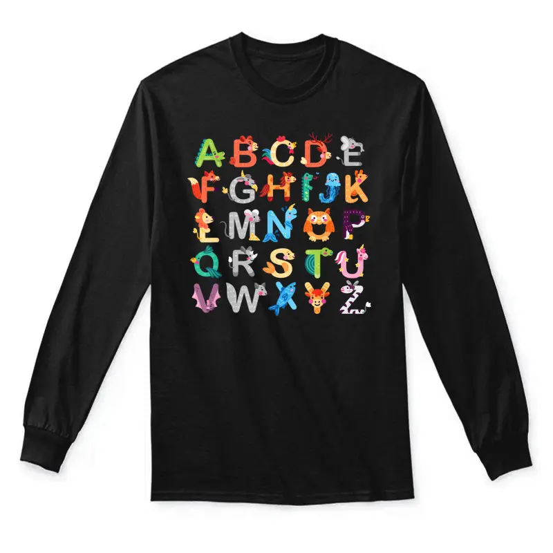 Animals Alphabet Abcs Learning Shirt Gifts For Teacher Kids Unisex Long Sleeve T-Shirt