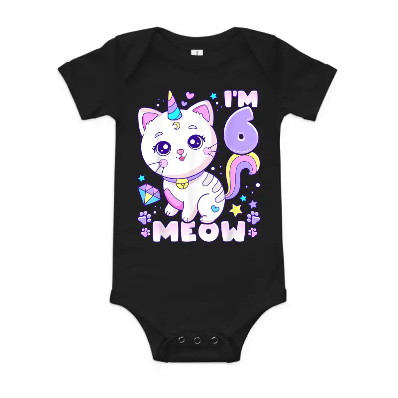 Birthday Girl 6 Years Old, Cat, Unicorn, 6Th Birthday Baby Onesie