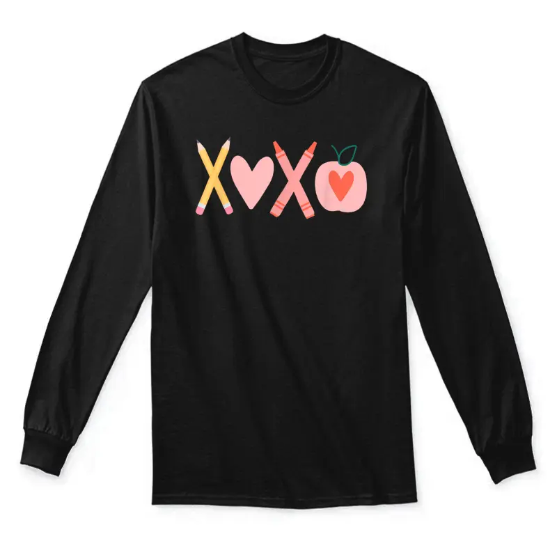 Women Xoxo Teacher Valentine's Day Pencil And Apple Unisex Long Sleeve T-Shirt