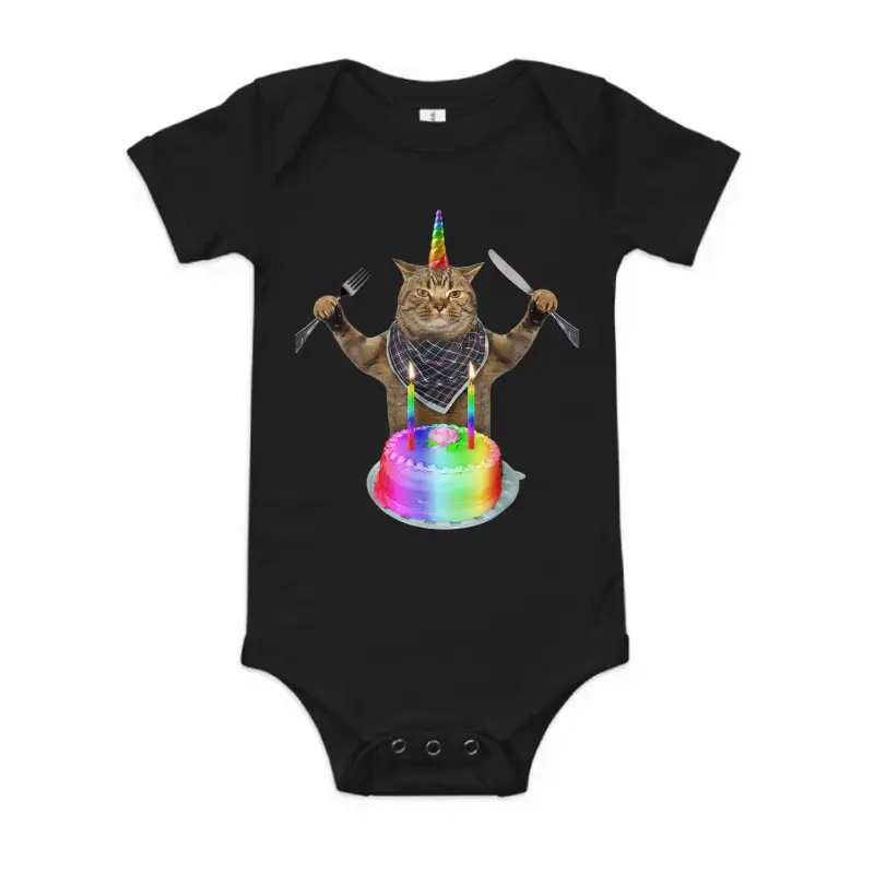 Funny Cat Unicorn With A Birthday Cake Baby Onesie