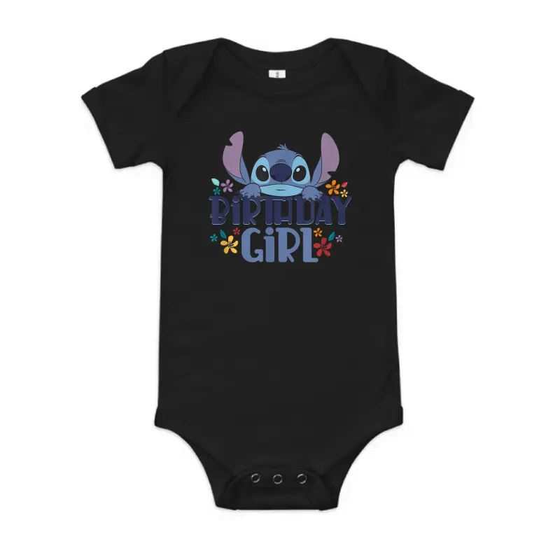 Disney Lilo & Stitch Birthday Girl Retro Floral Logo Baby Onesie