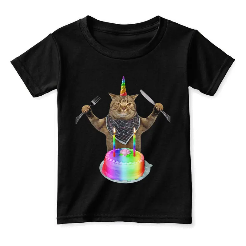 Funny Cat Unicorn With A Birthday Cake Toddler Staple T-Shirt