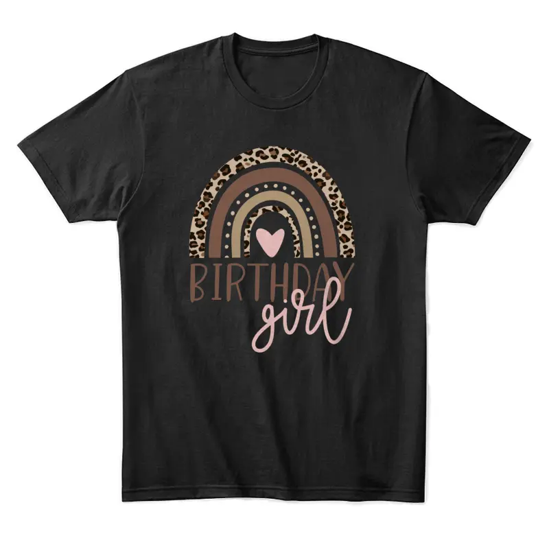 Birthday Girl Leopard Rainbow Birthday Party Family Unisex Staple T-Shirt