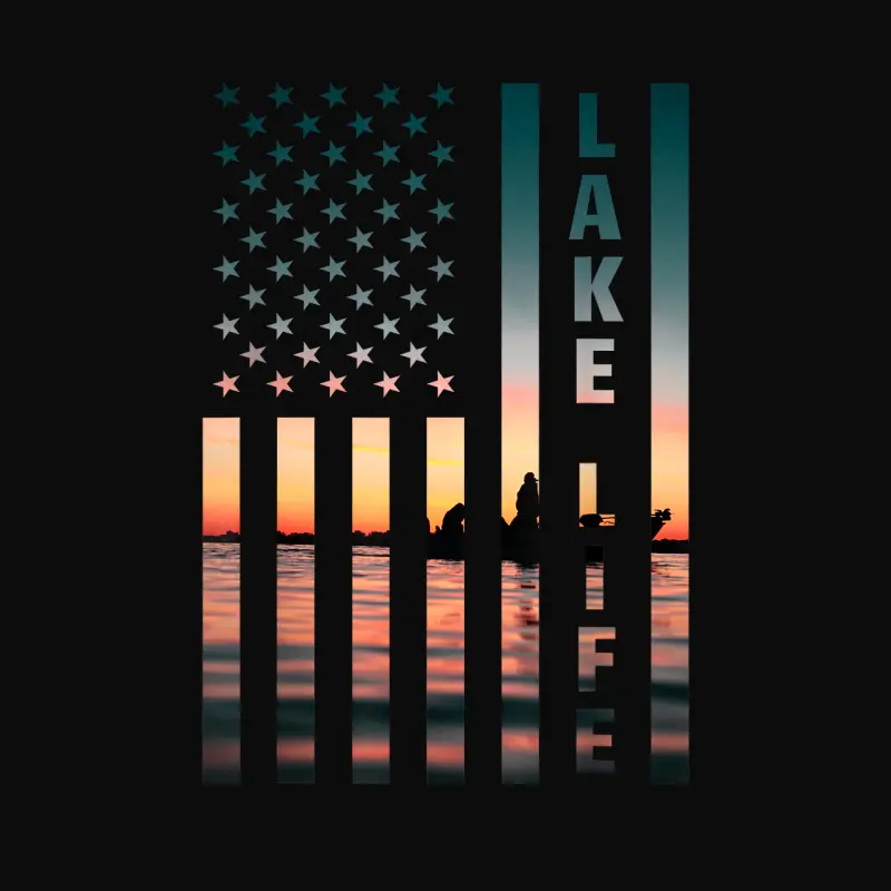 Lake Life Fisherman Sunset American Flag Bass Fishing Boat Unisex Staple T-Shirt
