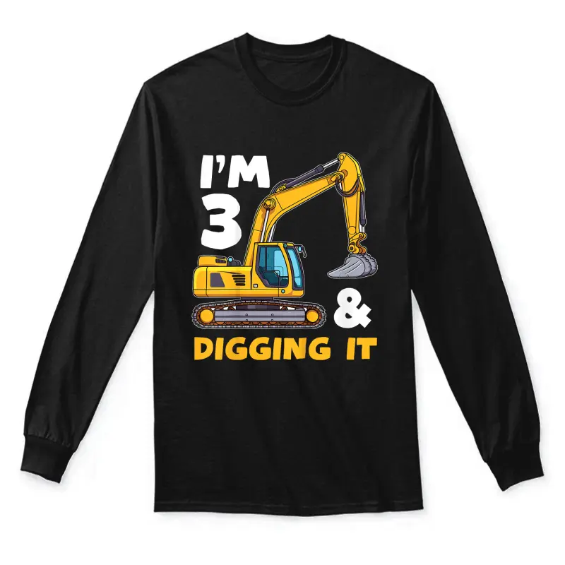 Kids Construction Truck 3Rd Birthday Boy Excavator Bday Unisex Long Sleeve T-Shirt
