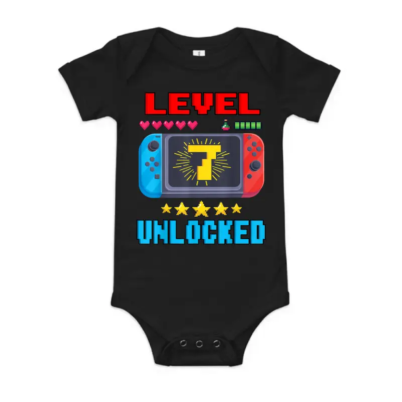7Th Birthday Boy Level 7 Unlocked Video Gamer Birthday Baby Onesie