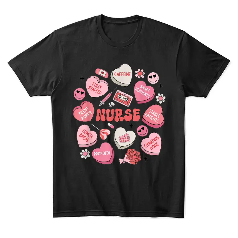 Women Nurse Valentine's Day Heart Candy Er Ed Rn Icu Unisex Staple T-Shirt