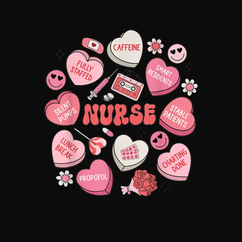 Women Nurse Valentine's Day Heart Candy Er Ed Rn Icu Unisex Staple T-Shirt